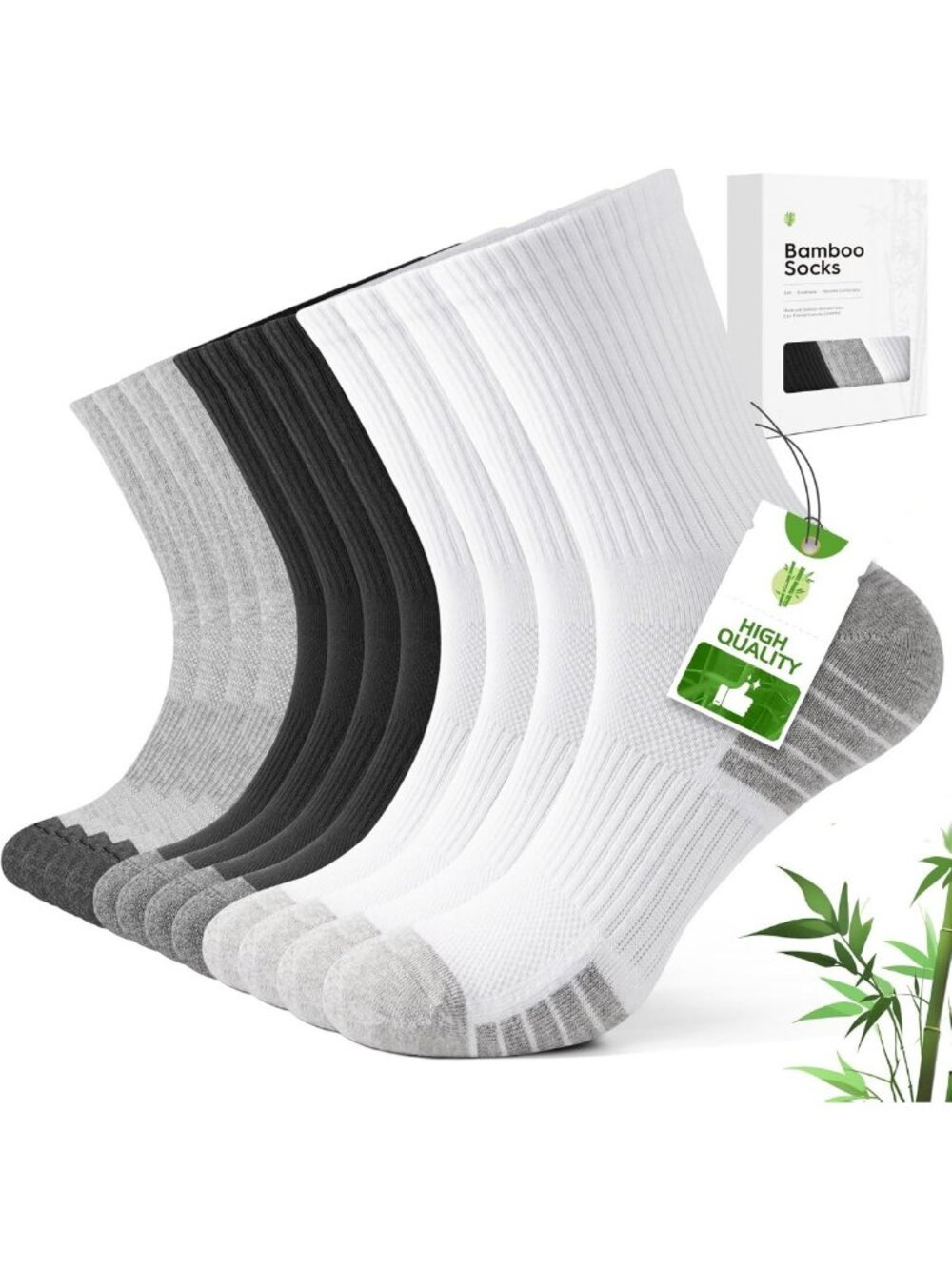 Lightweight Bamboo Viscose Crew Socks for Men, Breathable & Moisture-Wicking, 6